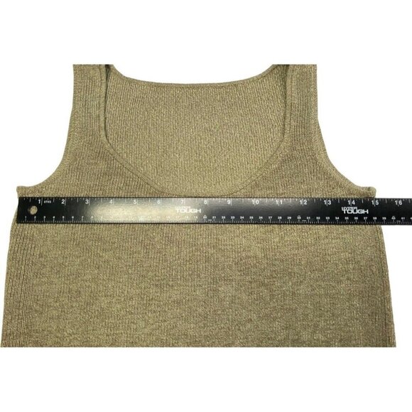 100% Silk Gold Ribbed Tank Top Scoop Neck Stretchy S/M 42-9 - Picture 8 of 13